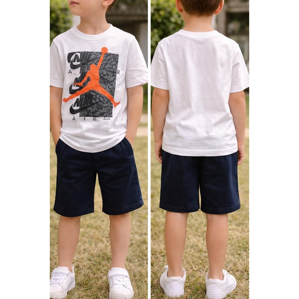 Nike Jordan Air Boys T-Shirt White Orange  Youth Small S